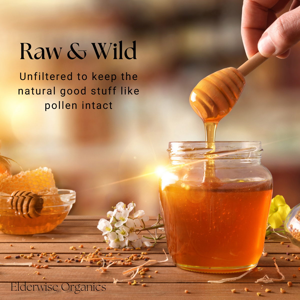 Honey | Raw & Wild | Elderberry Honey 8oz Bottle – Elderwise Organics